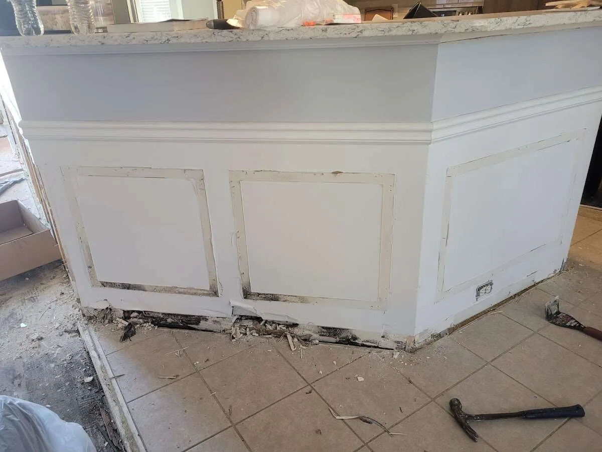 Water damage and mold on kitchen during Storm Damage Restoration in Severance